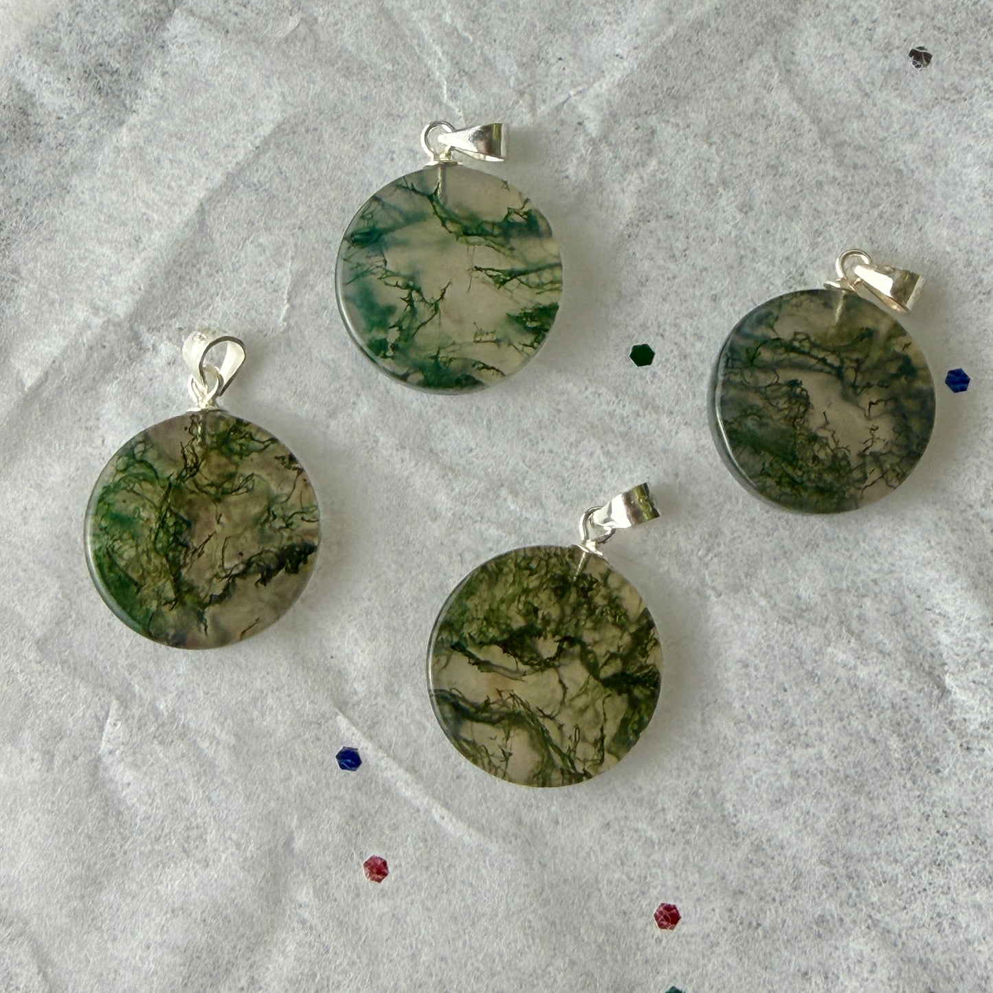 Moss Agate Round Pendant | 16mm Nature & Abundance Jewelry | Intuitive Pick