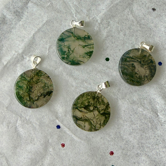 Moss Agate Round Pendant | 16mm Nature & Abundance Jewelry | Intuitive Pick