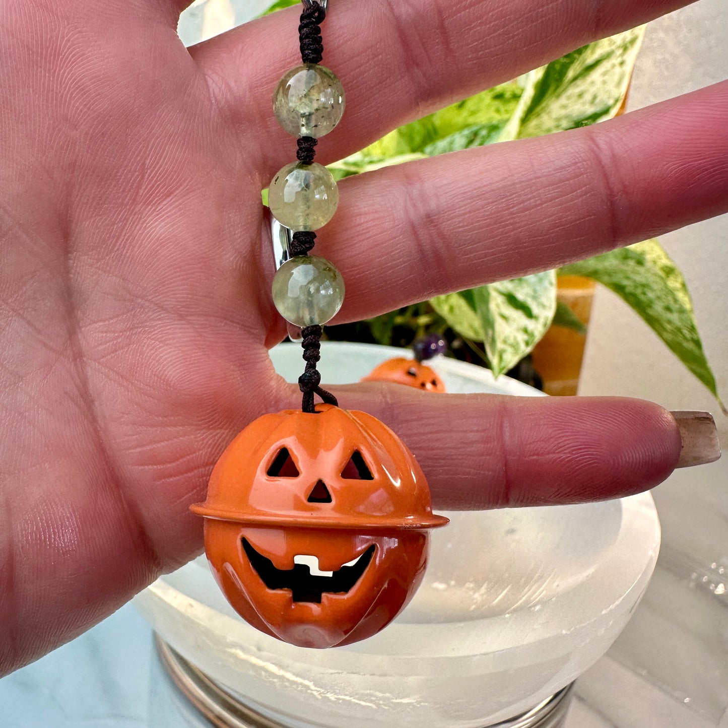 Pumpkin Jack-o’-Lantern Bell & Crystal Keychain
Protection | Fun | Autumn Magic