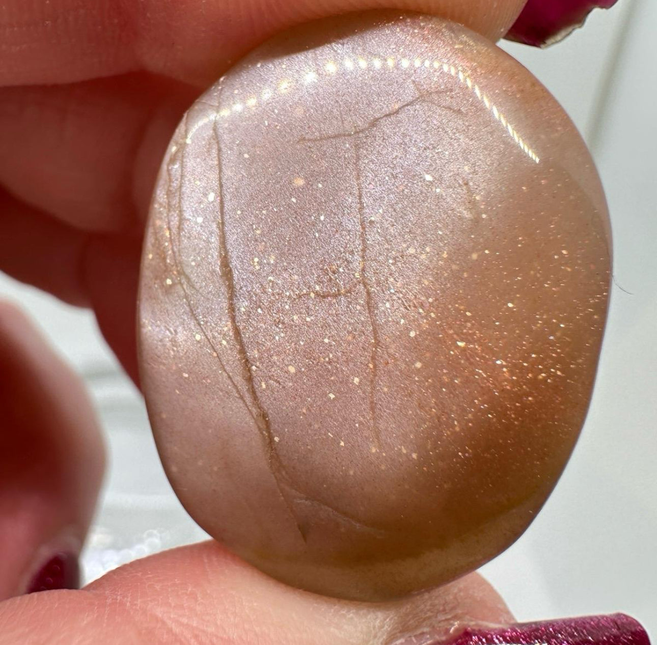 Peach Moonstone with Sunstone Palm Stones