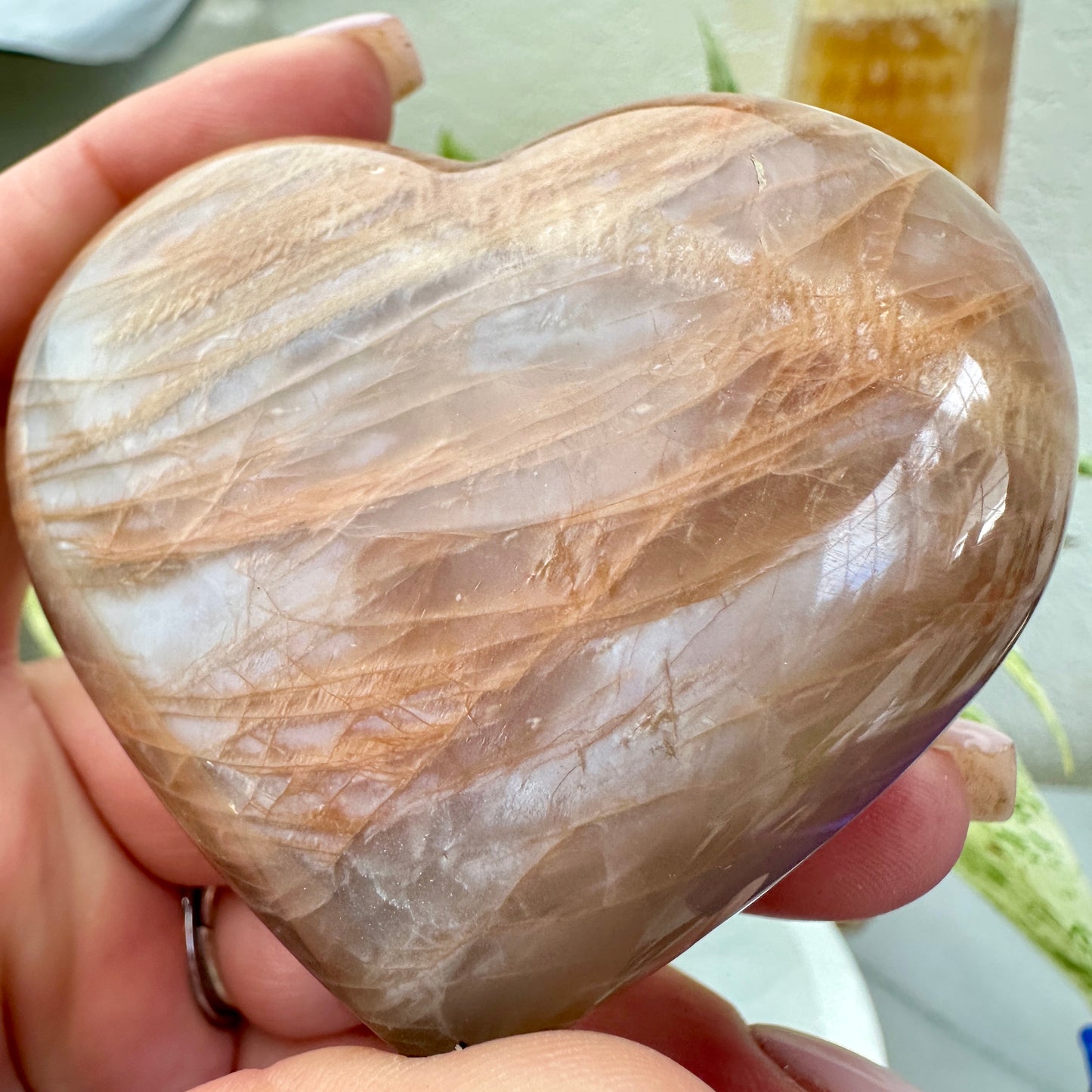 Large Peach Moonstone Hearts
