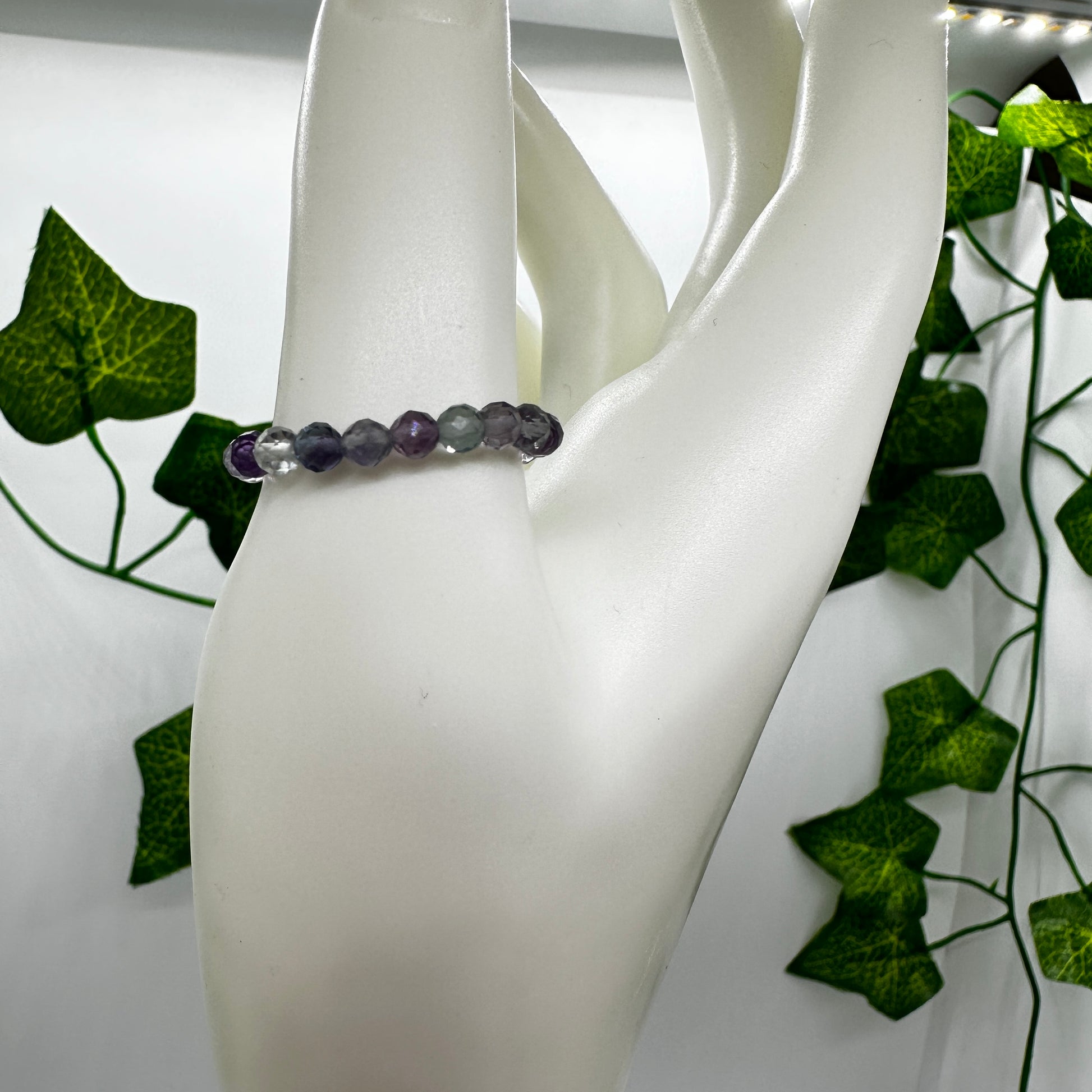 Rainbow Fluorite Heart Bead Ring - Katie's Mystic Crystals