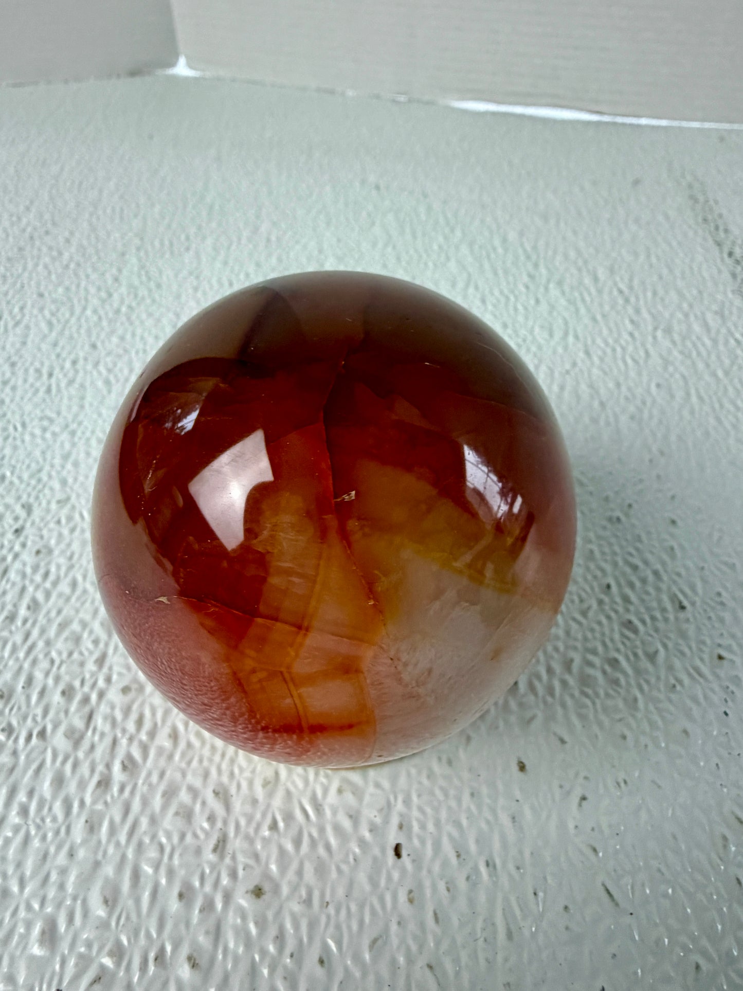 Vibrant Sunset Carnelian Sphere (502g) – High Energy Fire Agate with Quartz Window