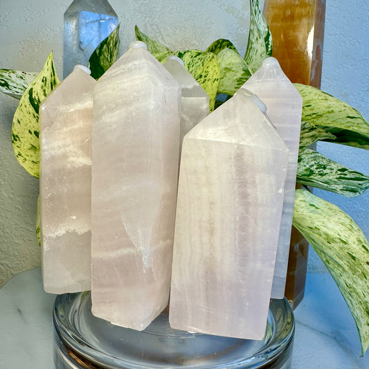 Pale Pink Calcite Towers — 4.1 to 4.8 inch (Imperfect)
Emotional Healing | Compassion | Heart Awakening