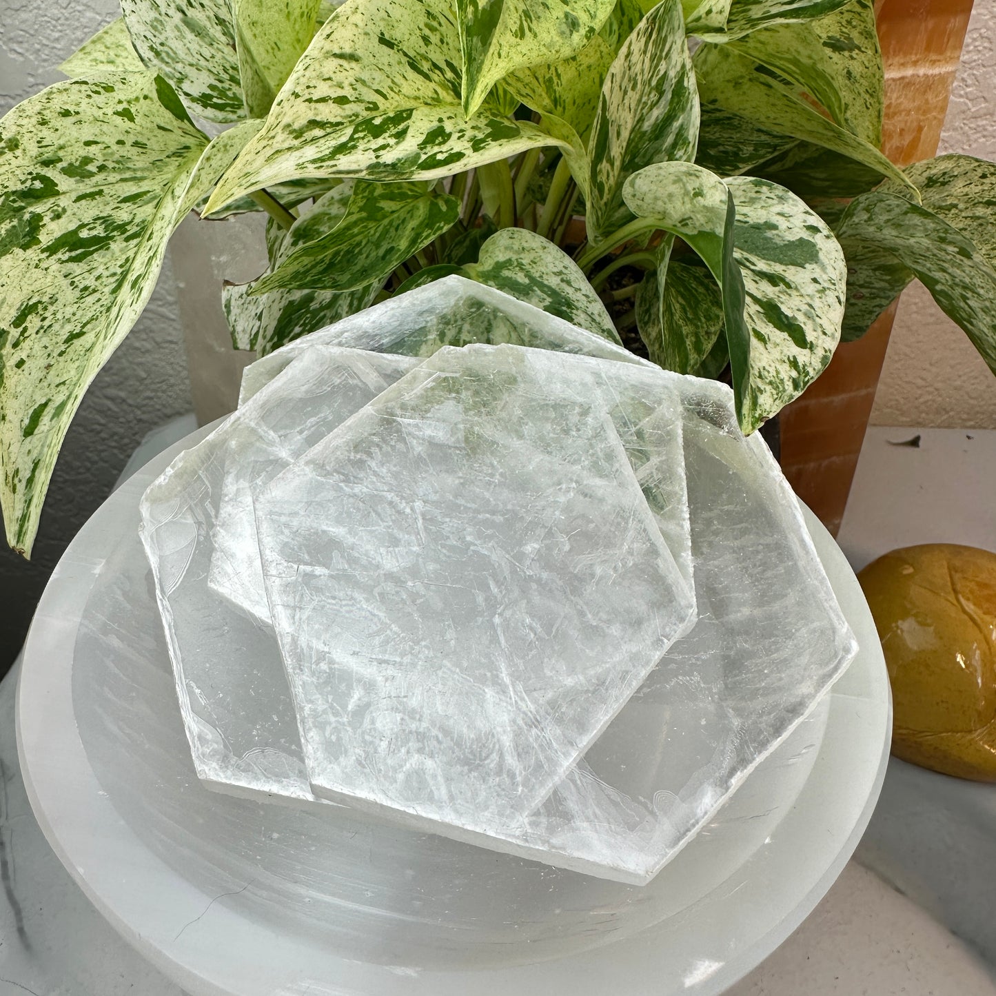 Hexagon Selenite Charging Plate — 3.5 Inches
Cleansing | Amplifying | Spiritual Clarity
