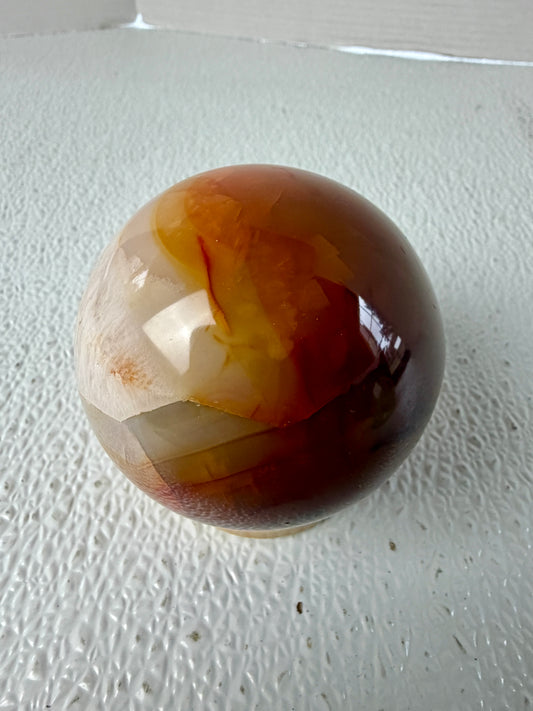 Vibrant Sunset Carnelian Sphere (502g) – High Energy Fire Agate with Quartz Window