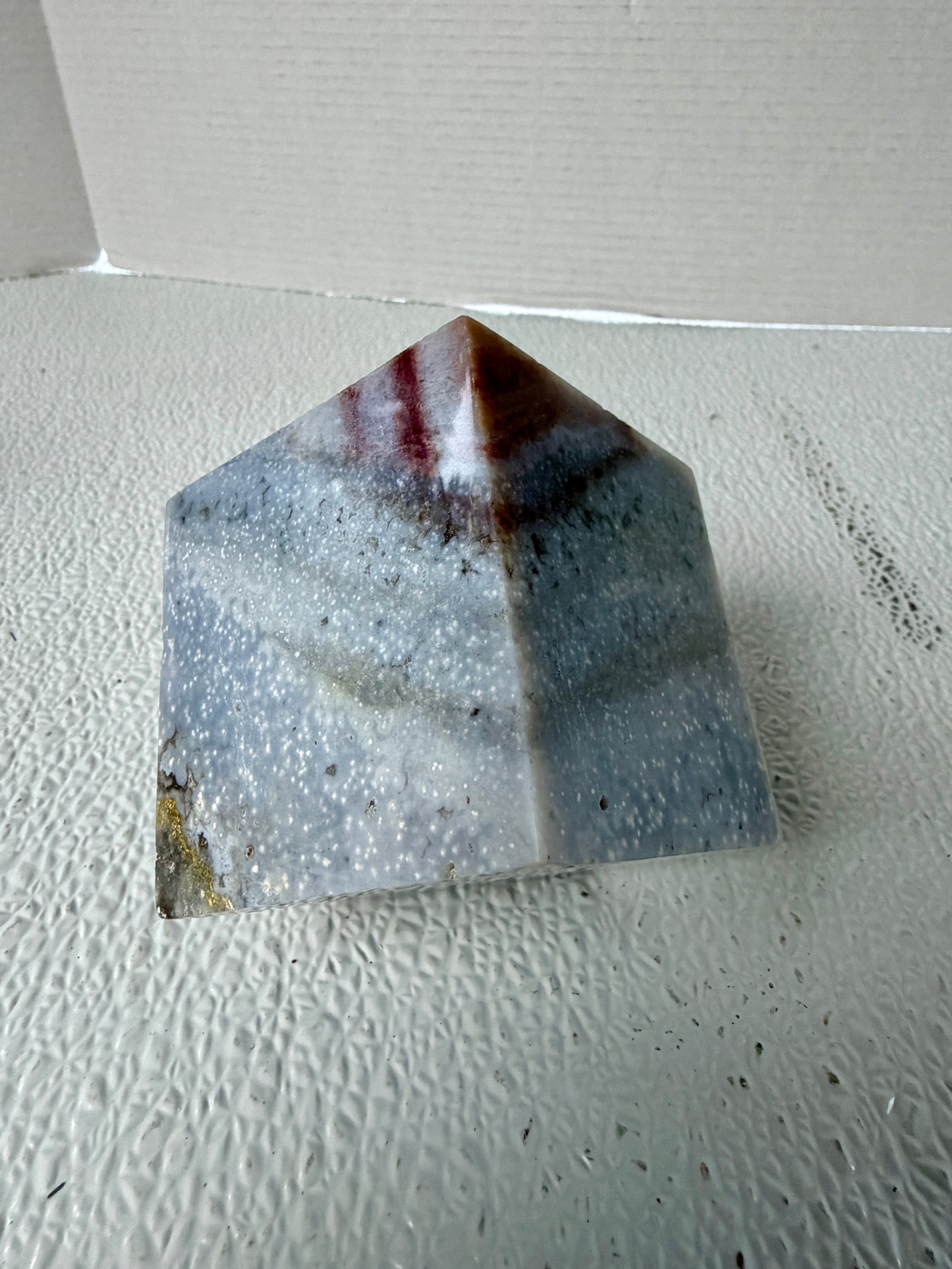 Natural Ocean Agate 3D Cube (654g / 1.44 lbs) – Vintage Old Stock Geometric Carving with Orbicular Eyes