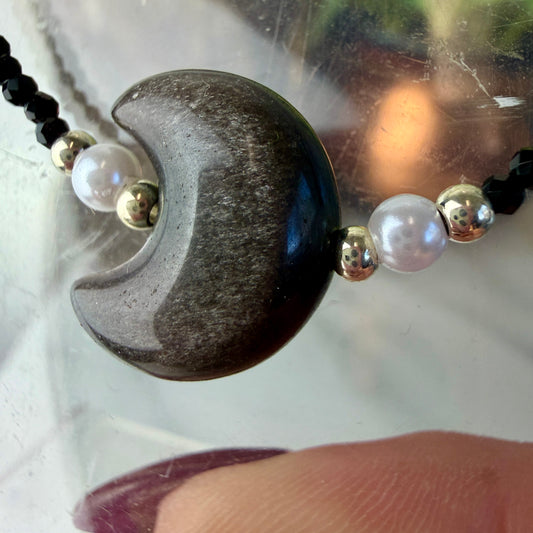 Obsidian Crescen Moon Necklace