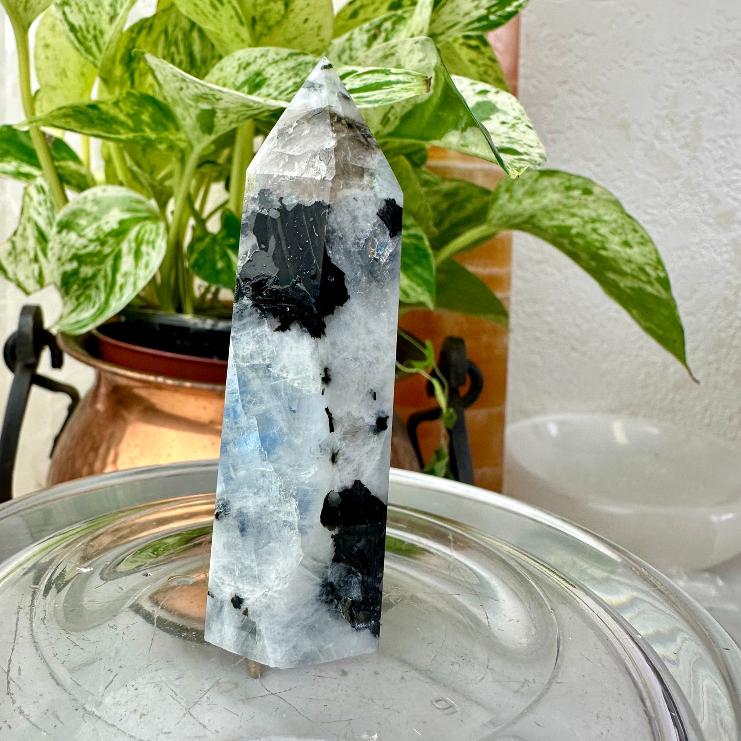 Rainbow Moonstone Points — 2.6–3.1 inches
Intuition | Protection | Emotional Balance