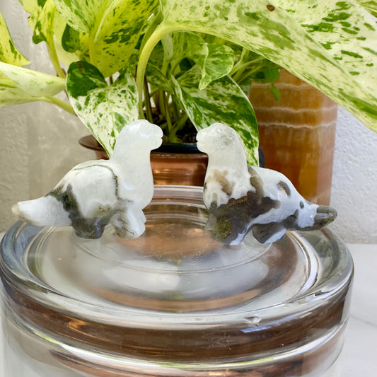 Moss Agate Long Neck Dino - Katie's Mystic Crystals