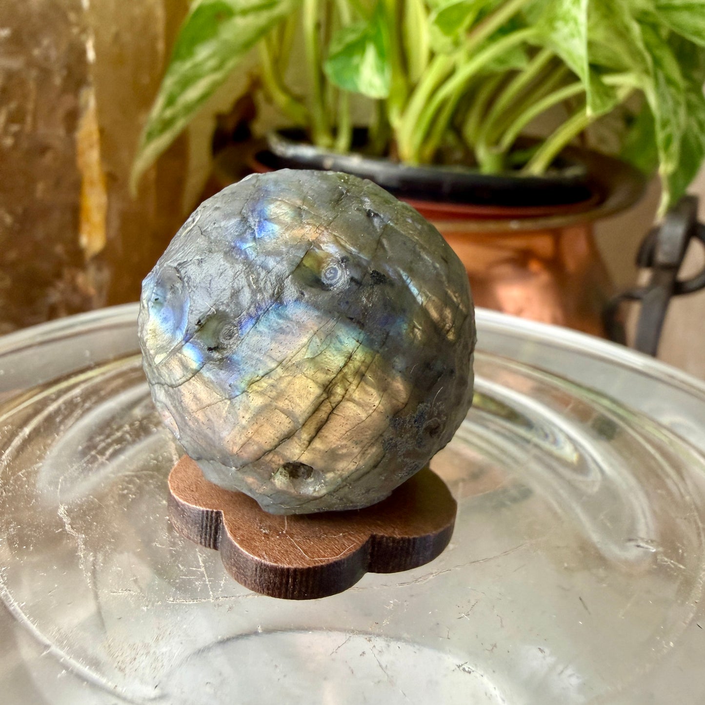 Unpolished Labradorite Moon | 30mm Raw Flash Crystal | Intuition & Magic Stone