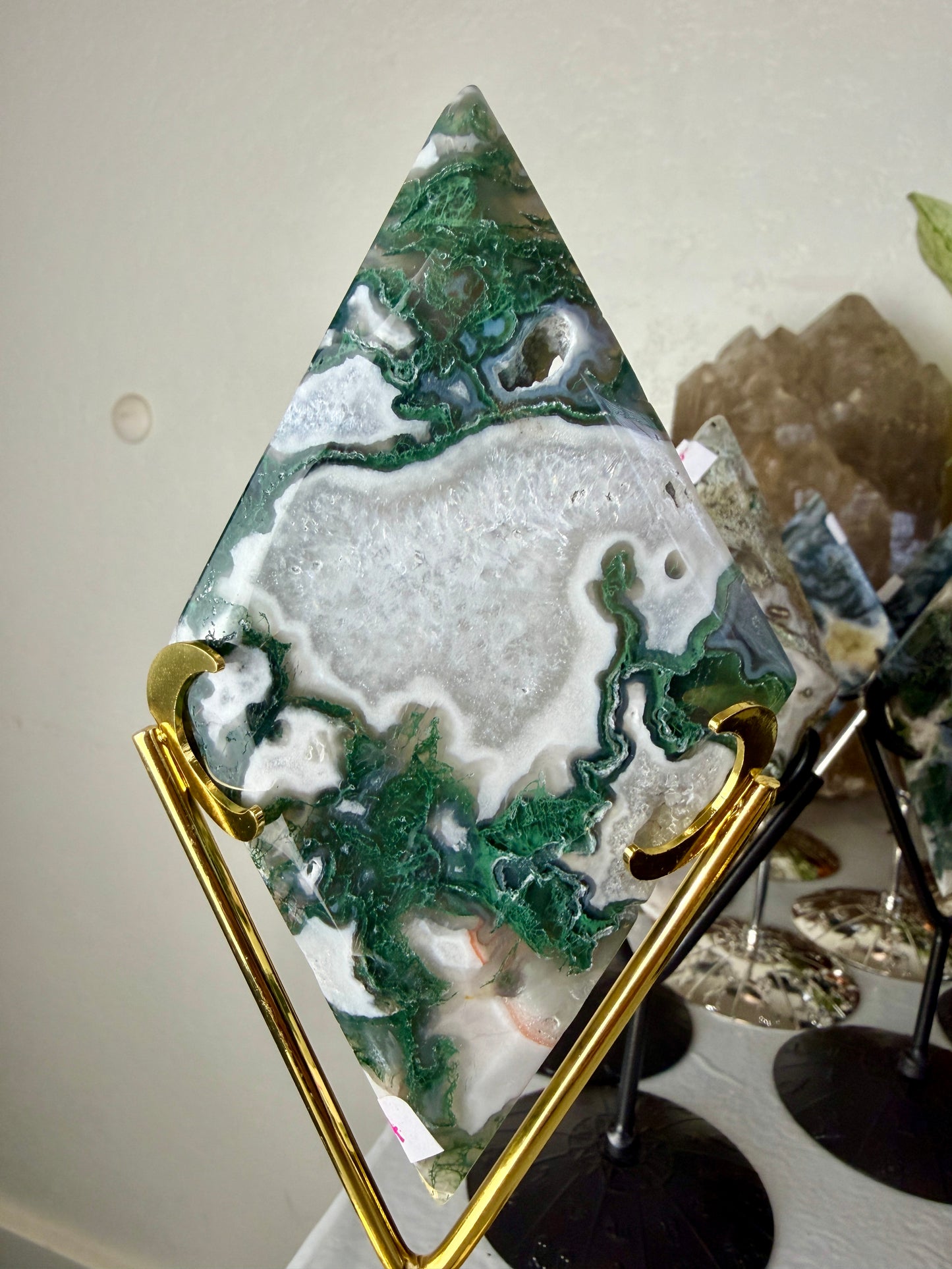 Moss Agate Rhombus with Stand - Imperfect