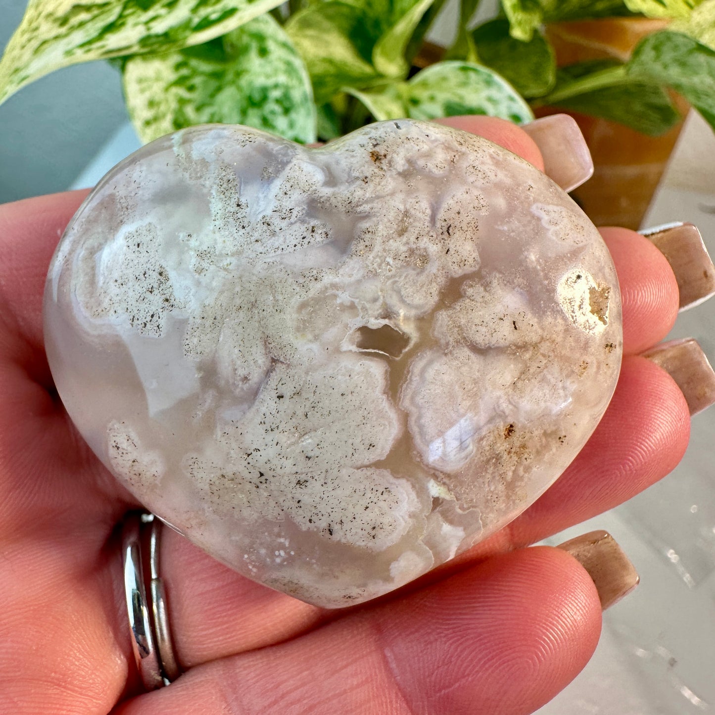 Puffy Pink Flower Agate Hearts
Growth | Self-Love | Emotional Healing