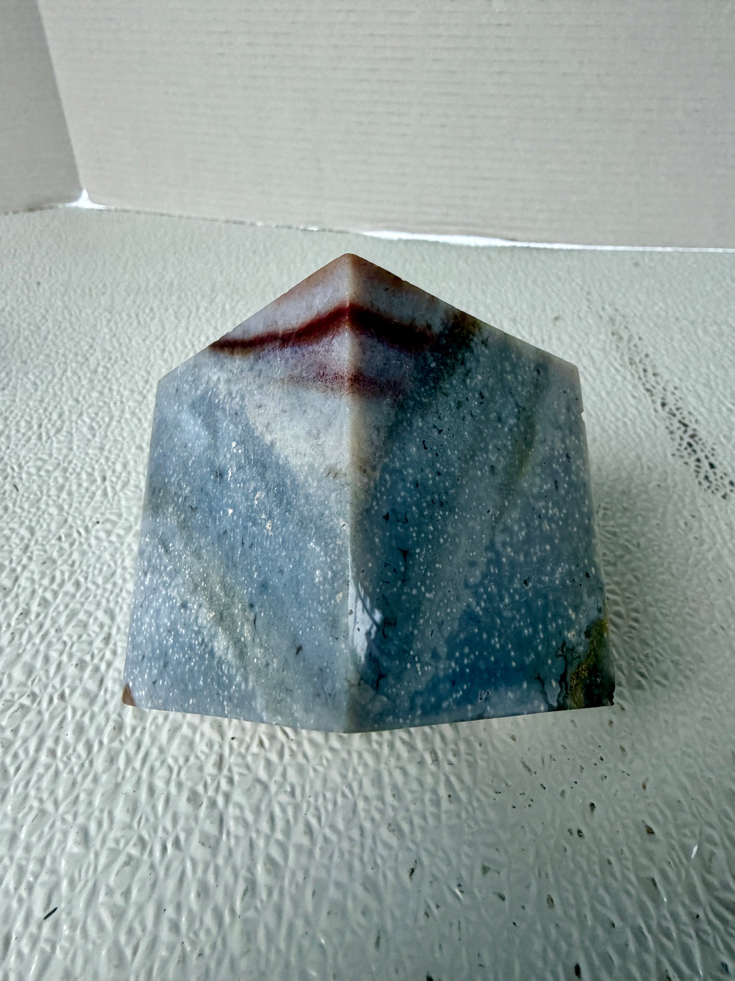 Natural Ocean Agate 3D Cube (654g / 1.44 lbs) – Vintage Old Stock Geometric Carving with Orbicular Eyes