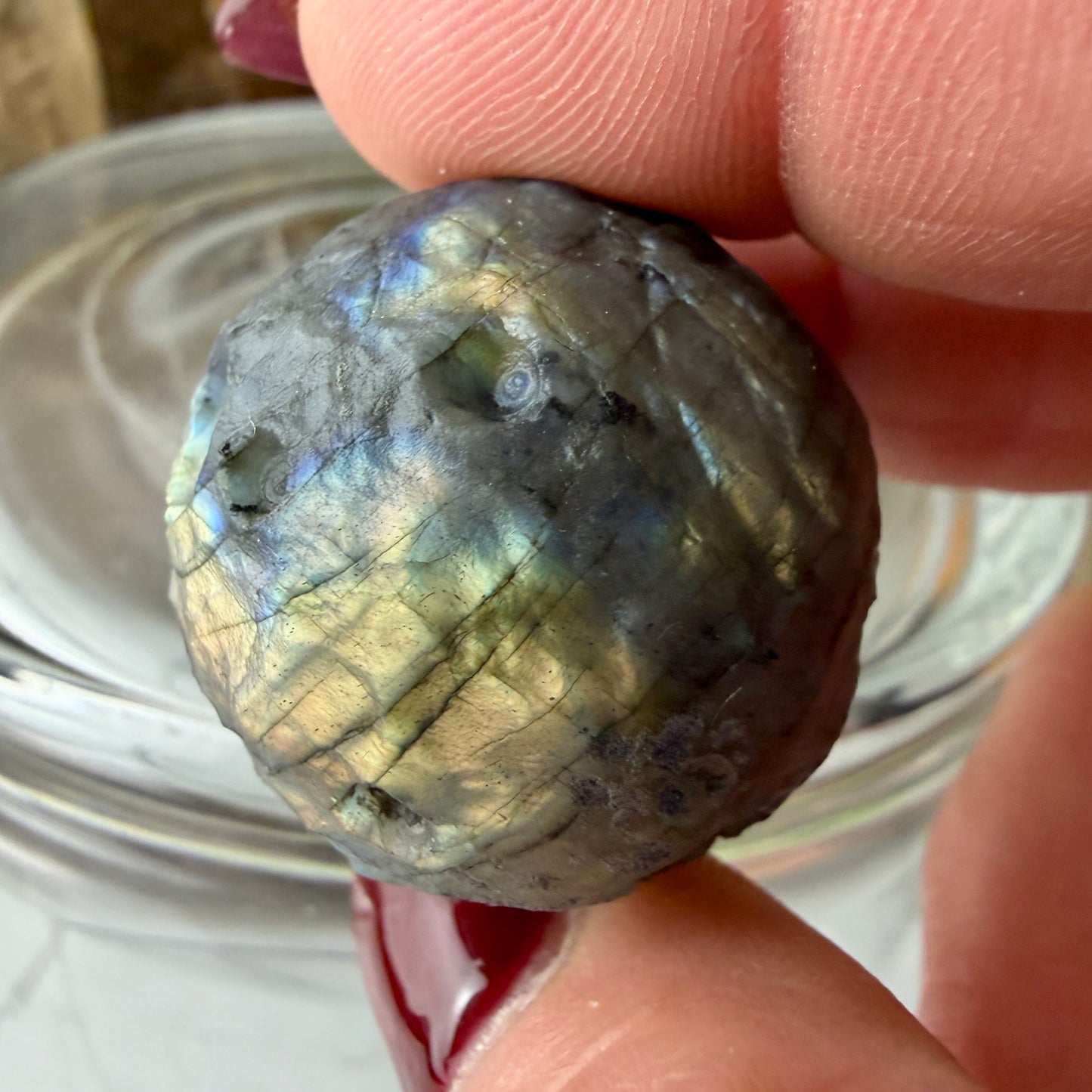 Unpolished Labradorite Moon | 30mm Raw Flash Crystal | Intuition & Magic Stone