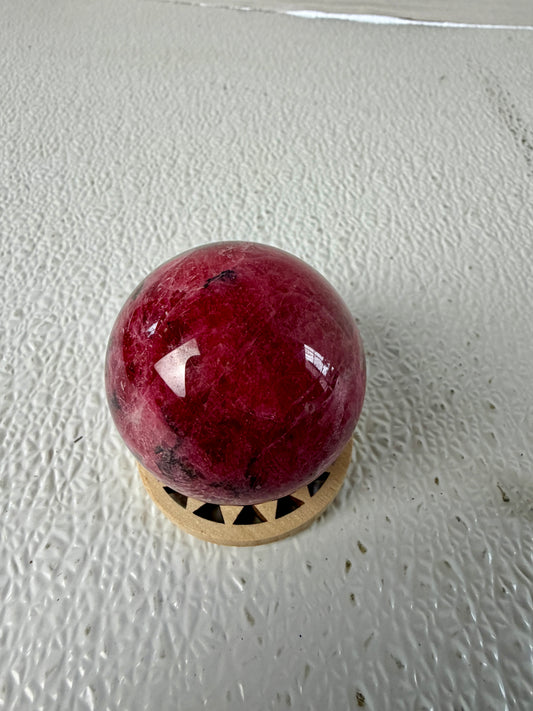 Gem-Grade Imperial Rhodonite Sphere (230g) – Deep Raspberry Pink Heart Chakra