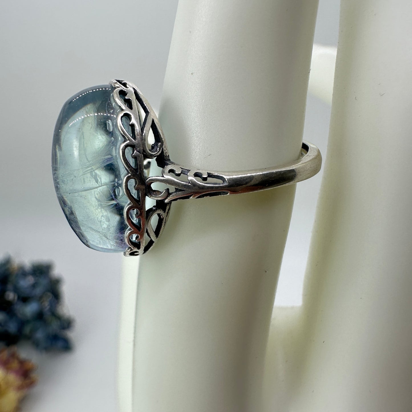 Silver (925) Aquamarine Adjustable Ring - Katie's Mystic Crystals