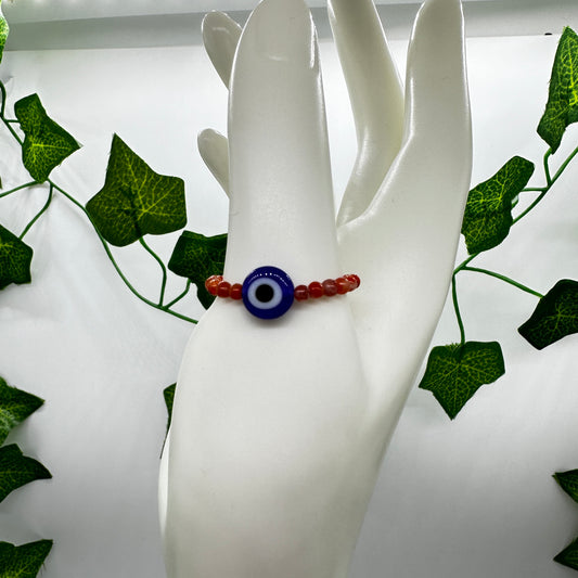 Carnelian Evil Eye Bead Ring - Katie's Mystic Crystals