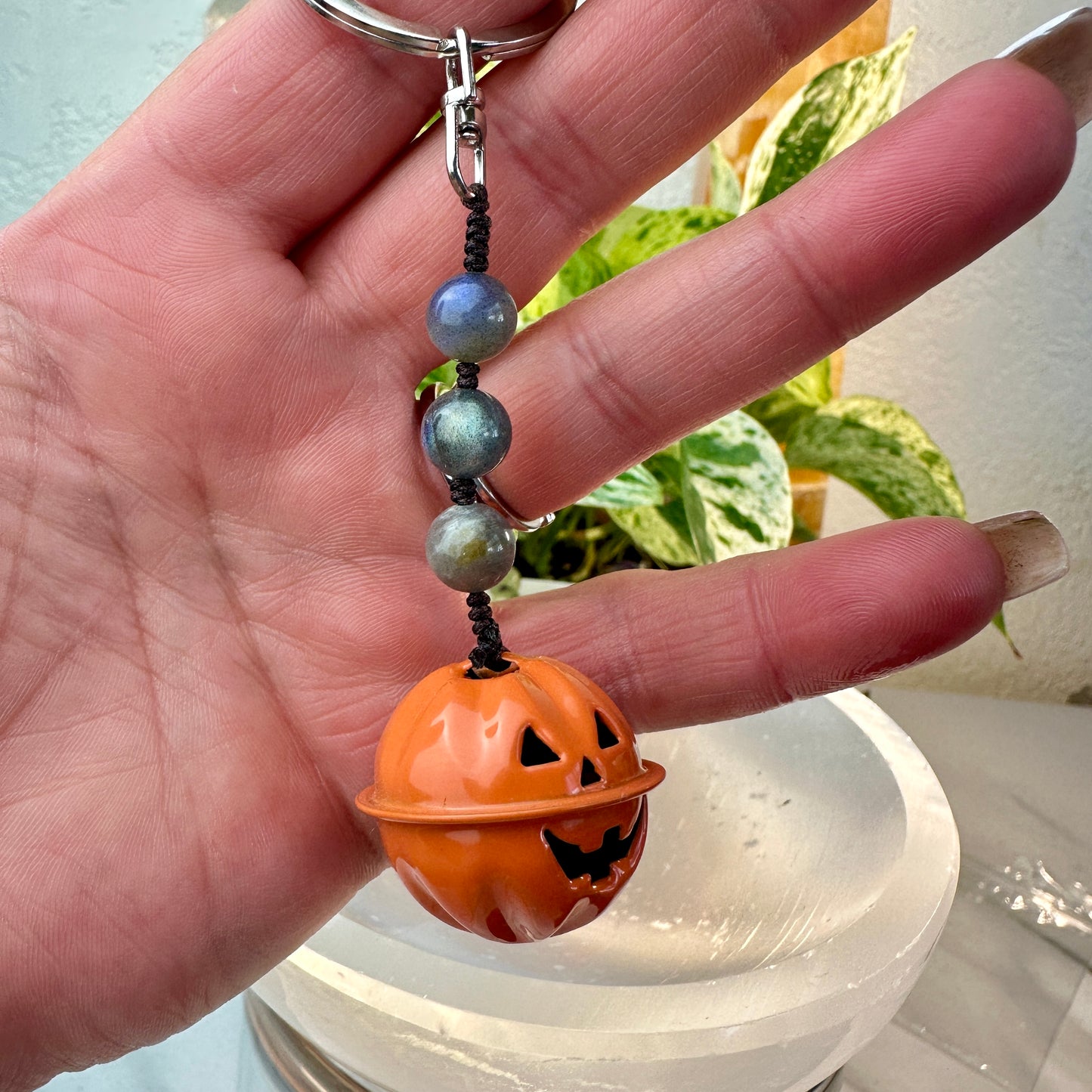 Pumpkin Jack-o’-Lantern Bell & Crystal Keychain
Protection | Fun | Autumn Magic