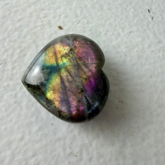 Mini Labradorite Puffy Heart Crystal | 1-Inch Intuition & Protection Stone | High Flash
