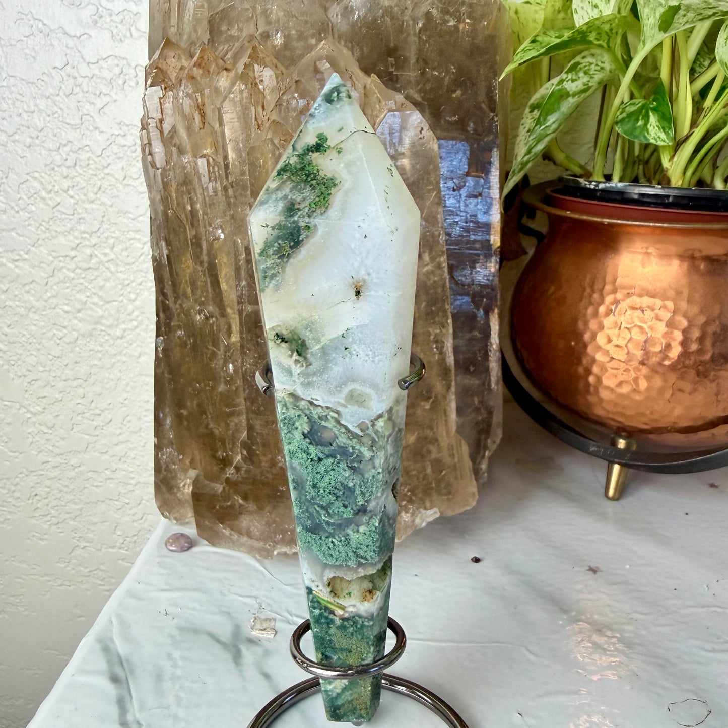 Intuitive Pick Moss Agate Wands with Stands