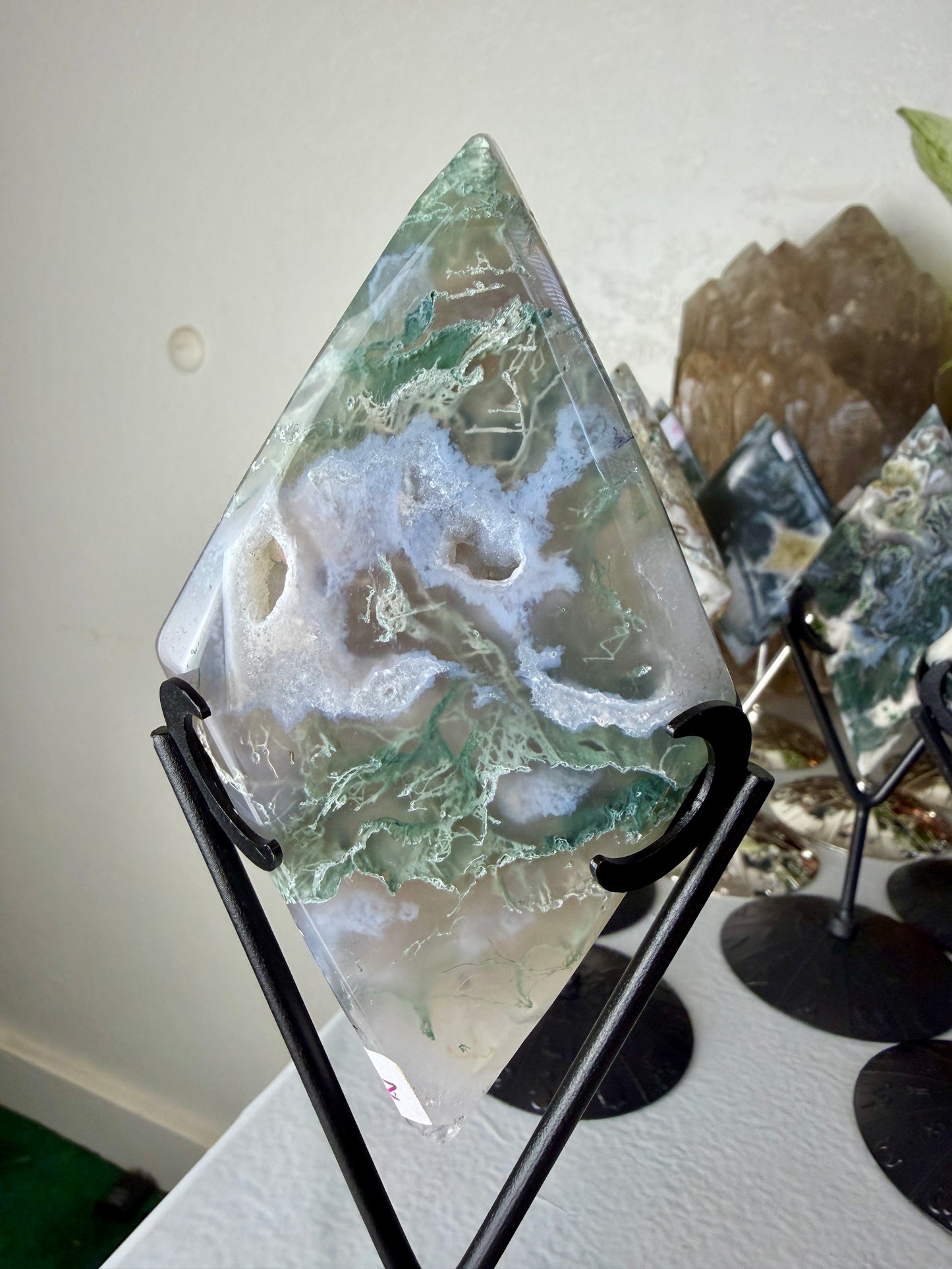 Moss Agate Rhombus with Stand - Imperfect