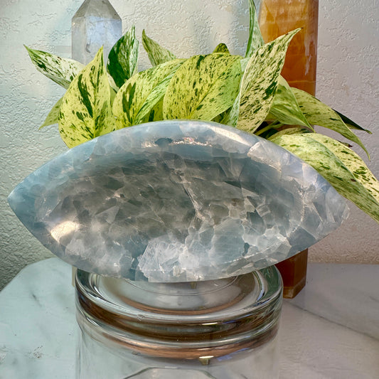 Blue Calcite Bowl — 2 lbs | 7.25” L x 1.25” H
Calm | Communication | Emotional Release
