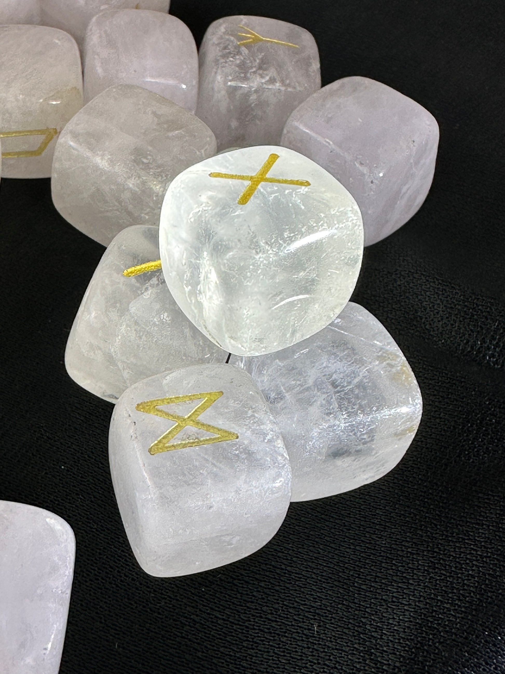 Beautiful Clear Quartz Nordic Rune Cube Set of 24/Runic Cubes-Elder Futhark Rune Set, Set of Runic Dice-Gemstone Runic Set-Viking Rune Dice