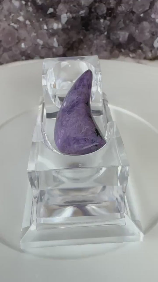 Stunning Charoite Moon Carving (A) purple, protection, energy