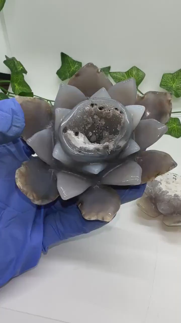 Druzy Agate Lotus, Agate Carving, Lotus Flower, Crystal Lotus, Crystal Lotus Flower, Lotus Carving, Crystal Gift, Crystal Decor, Meditation