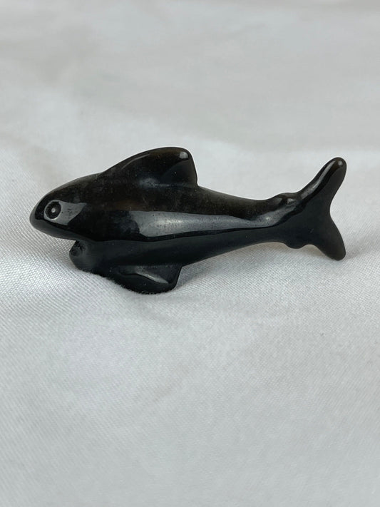 Adorable Silver Sheen Obsidian Shark (A) protection, grounding, create, ease