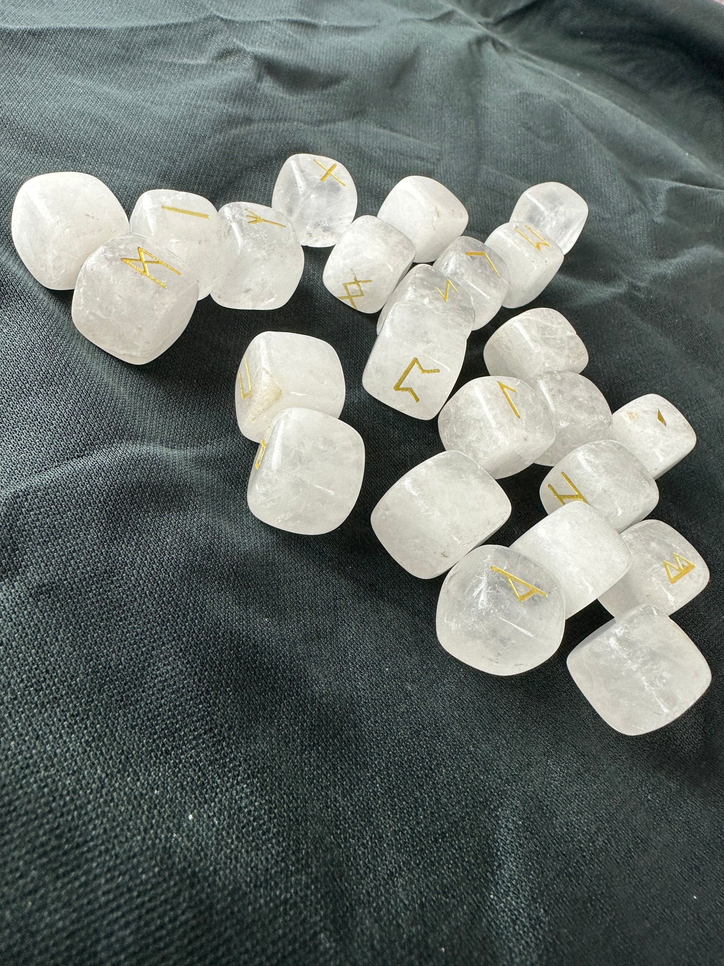 Beautiful Clear Quartz Nordic Rune Cube Set of 24/Runic Cubes-Elder Futhark Rune Set, Set of Runic Dice-Gemstone Runic Set-Viking Rune Dice