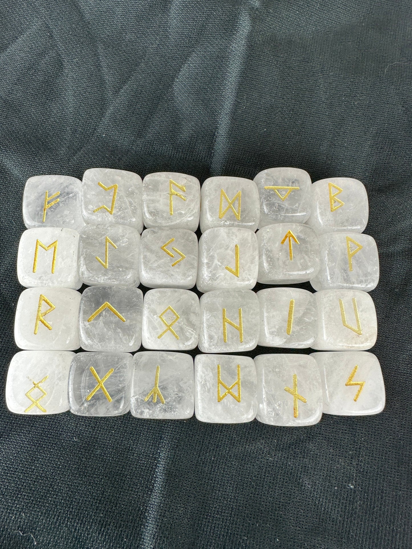 Beautiful Clear Quartz Nordic Rune Cube Set of 24/Runic Cubes-Elder Futhark Rune Set, Set of Runic Dice-Gemstone Runic Set-Viking Rune Dice
