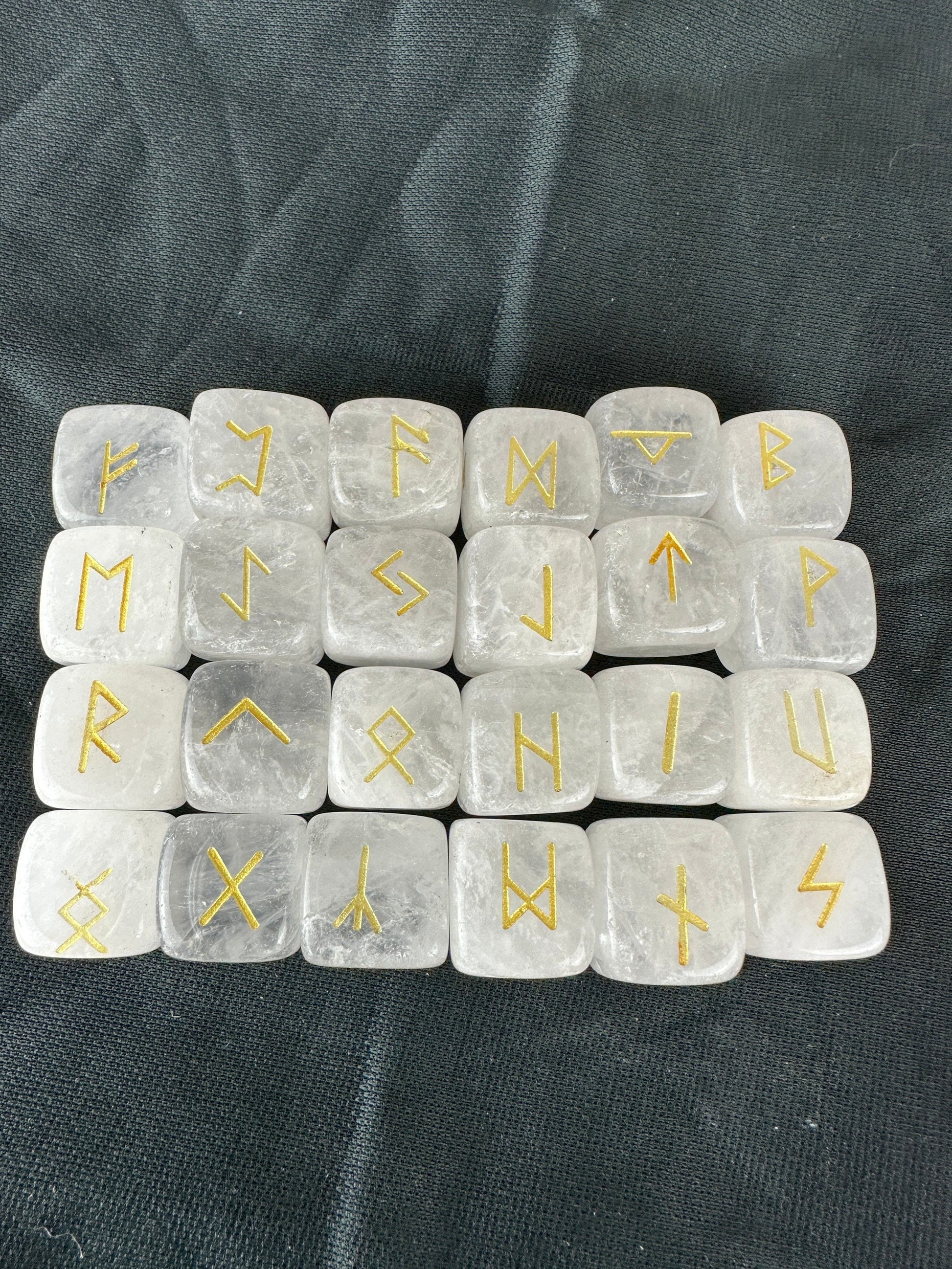 Beautiful Clear Quartz Nordic Rune Cube Set of 24/Runic Cubes-Elder Futhark Rune Set, Set of Runic Dice-Gemstone Runic Set-Viking Rune Dice