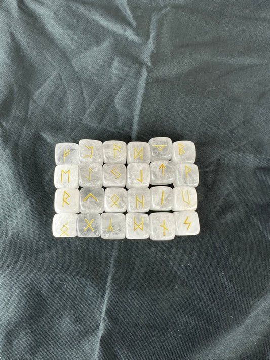 Beautiful Clear Quartz Nordic Rune Cube Set of 24/Runic Cubes-Elder Futhark Rune Set, Set of Runic Dice-Gemstone Runic Set-Viking Rune Dice