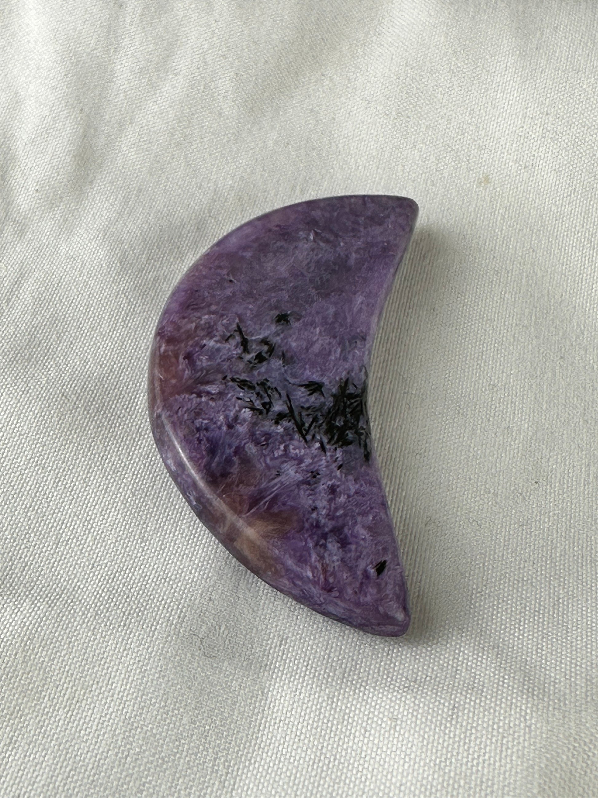Stunning Charoite Moon Carving (A) purple, protection, energy