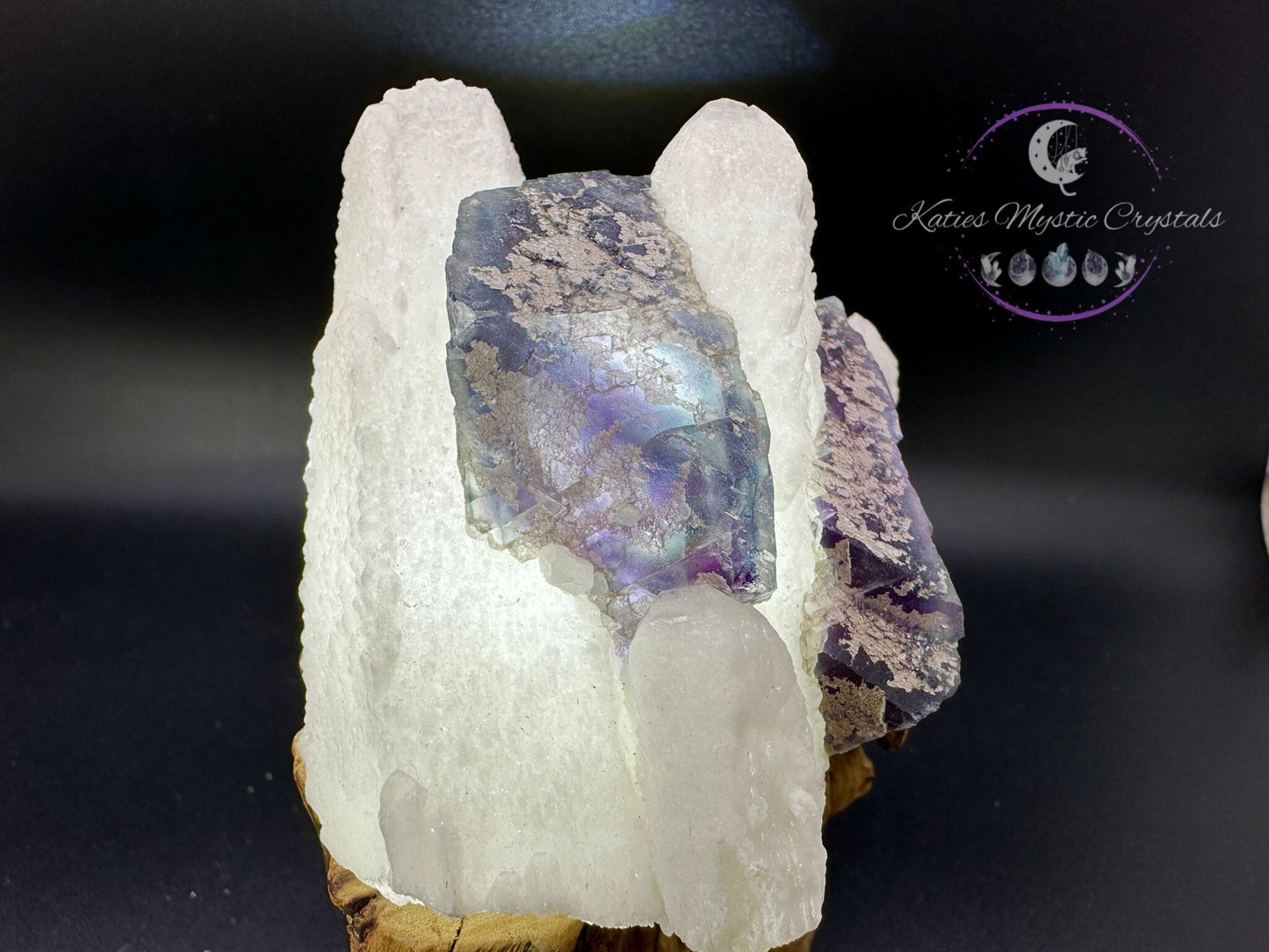 RARE Huanggang Fluorite on Candle Quartz (A) Huanggang Fluorite, Fluorite on Quartz, Candle Quartz, Healing Crystals, Crystal Gift for Her
