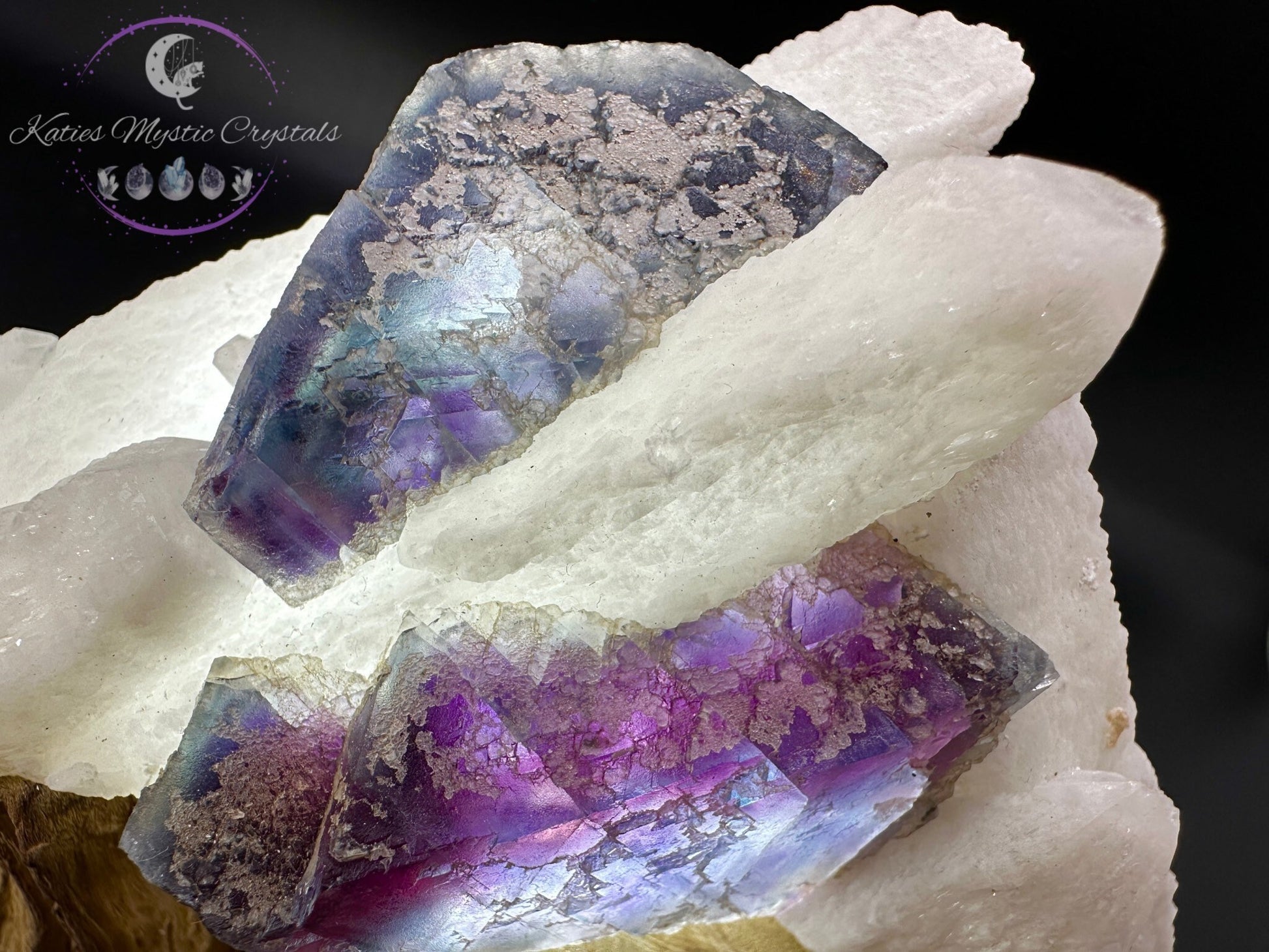 RARE Huanggang Fluorite on Candle Quartz (A) Huanggang Fluorite, Fluorite on Quartz, Candle Quartz, Healing Crystals, Crystal Gift for Her