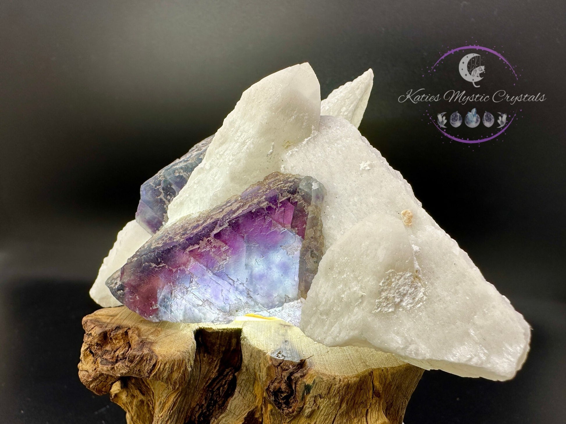 RARE Huanggang Fluorite on Candle Quartz (A) Huanggang Fluorite, Fluorite on Quartz, Candle Quartz, Healing Crystals, Crystal Gift for Her