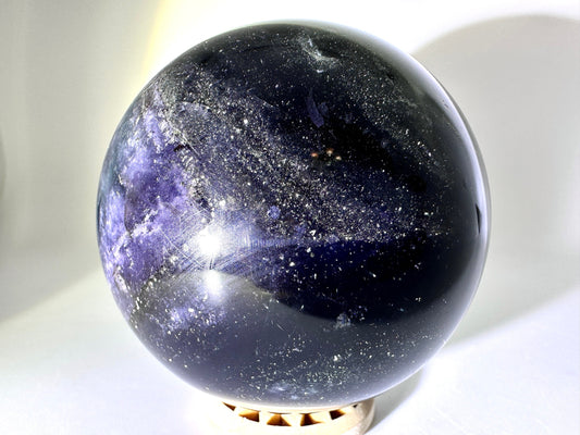 Pretty Pyrite in Fluorite Sphere 67mm (E) Pyrite in Fluorite, Fluorite with Pyrite, Fluorite Pyrite Sphere, Pyrite Sphere, Fluorite Sphere - Katie's Mystic Crystals