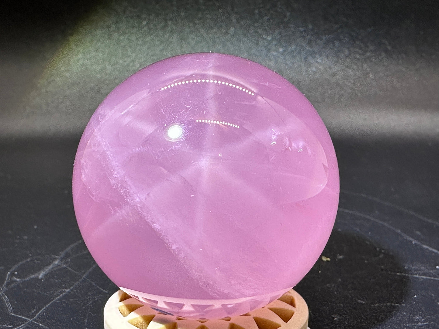 Star Rose Quartz Sphere 43.3mm (A) Top Grade 6 Star Rose Quartz, Deep Pink Rose Quartz,Star Rose Sphere, Natural Star Rose,Love Stone, Rare - Katie's Mystic Crystals