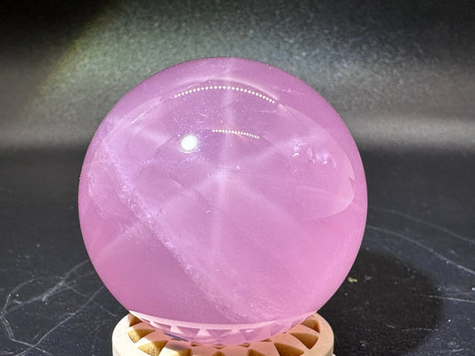 Star Rose Quartz Sphere 43.3mm (A) Top Grade 6 Star Rose Quartz, Deep Pink Rose Quartz,Star Rose Sphere, Natural Star Rose,Love Stone, Rare - Katie's Mystic Crystals