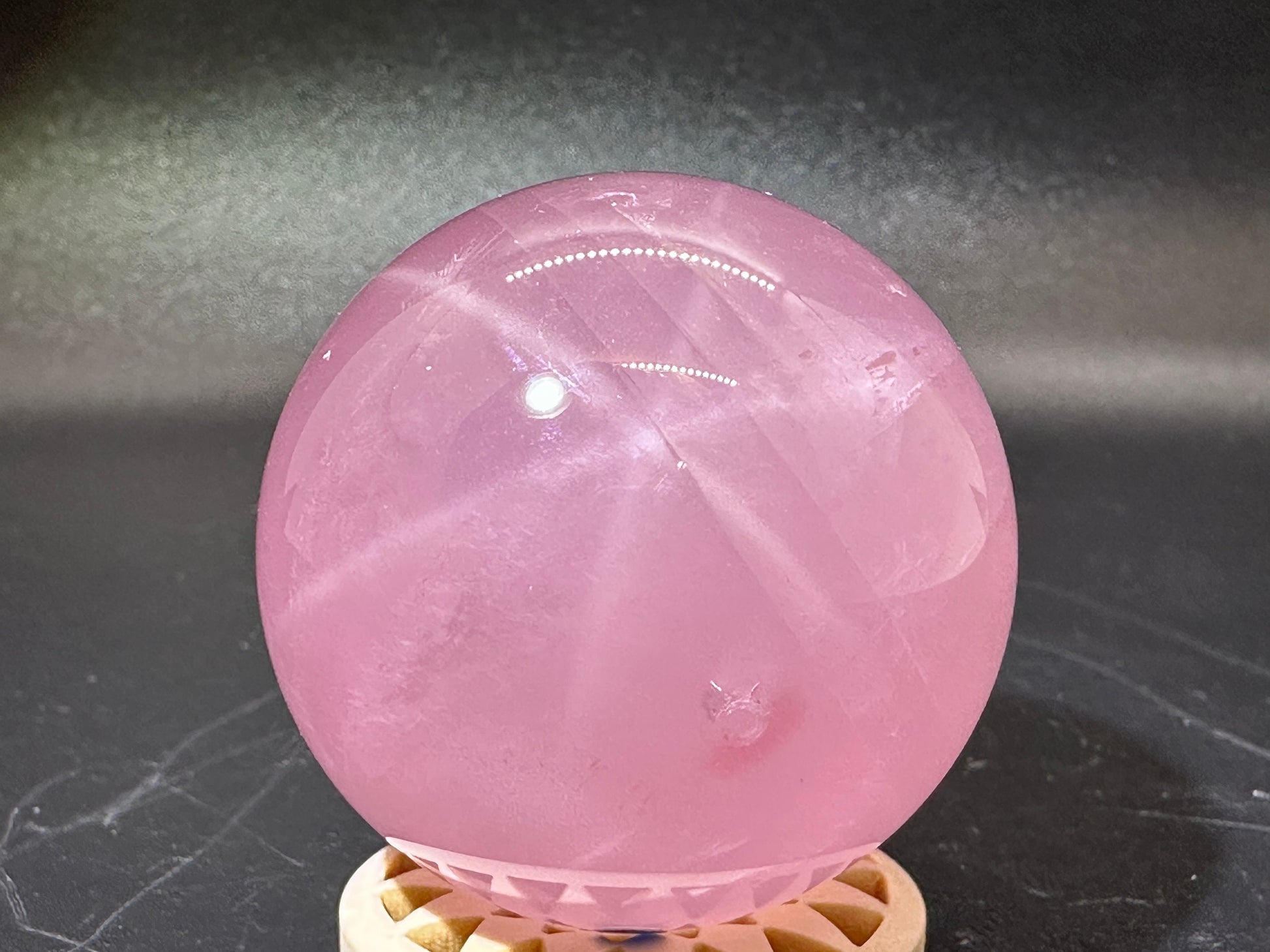 Star Rose Quartz Sphere 43.3mm (A) Top Grade 6 Star Rose Quartz, Deep Pink Rose Quartz,Star Rose Sphere, Natural Star Rose,Love Stone, Rare - Katie's Mystic Crystals