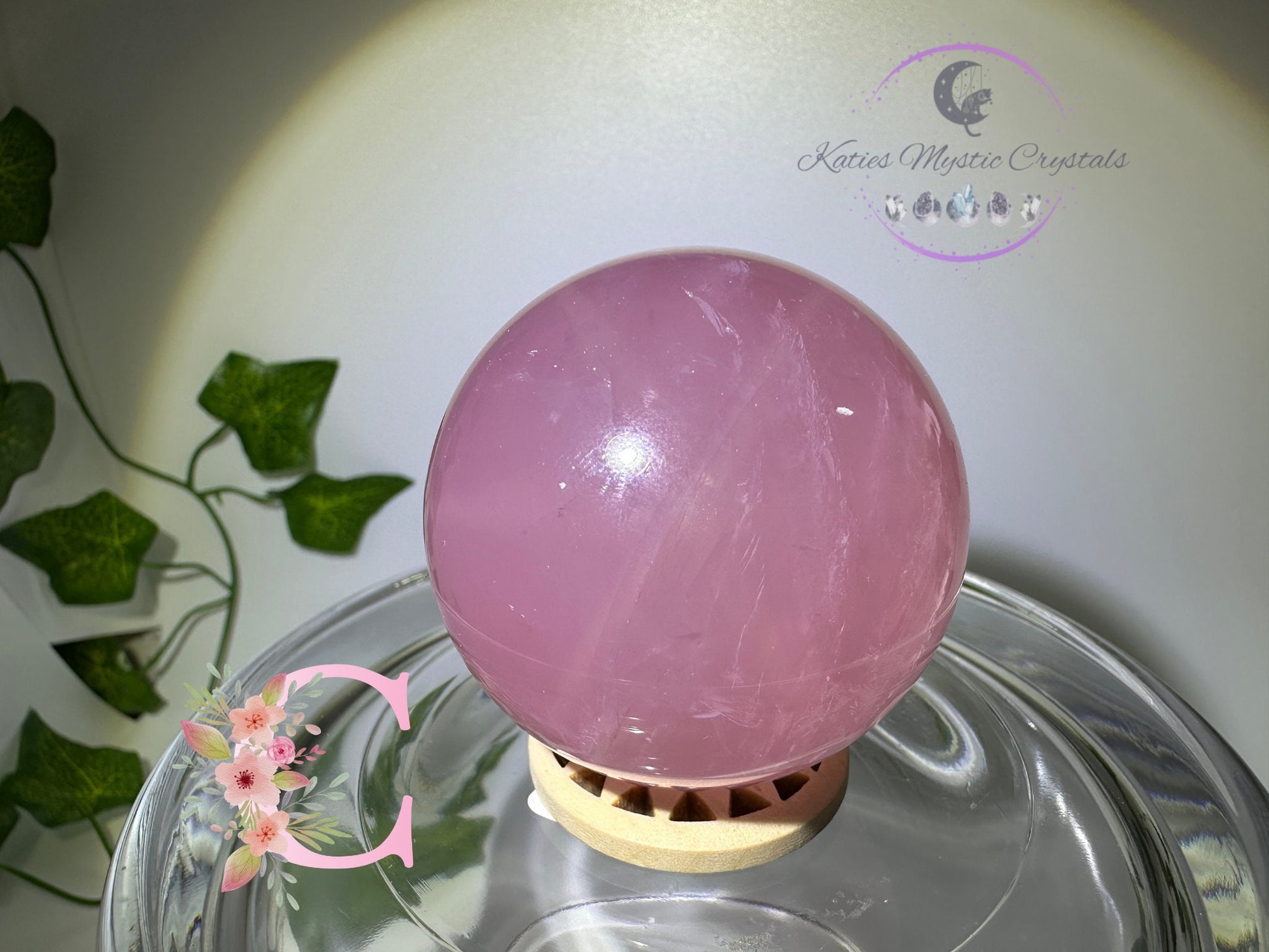 Star Rose Quartz Sphere (C&F) Top Grade 6 Star Rose Quartz, Deep Pink Rose Quartz,Star Rose Sphere, Natural Star Rose,Love Stone, Rare - Katie's Mystic Crystals