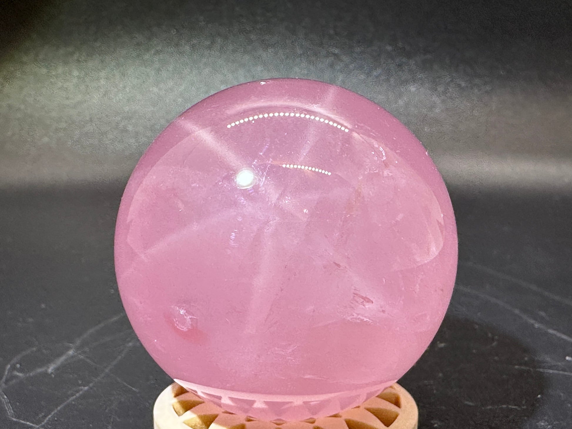 Star Rose Quartz Sphere 43.3mm (A) Top Grade 6 Star Rose Quartz, Deep Pink Rose Quartz,Star Rose Sphere, Natural Star Rose,Love Stone, Rare - Katie's Mystic Crystals