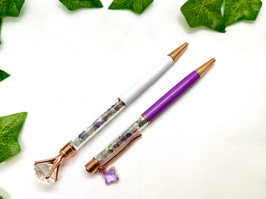 Crystal Pens, Manifestation Pens, Crystal Chip pens, Metaphysical Crystals, Journaling, Shadow Work, Oracle, Rainbow Fluorite, Crystal Gift