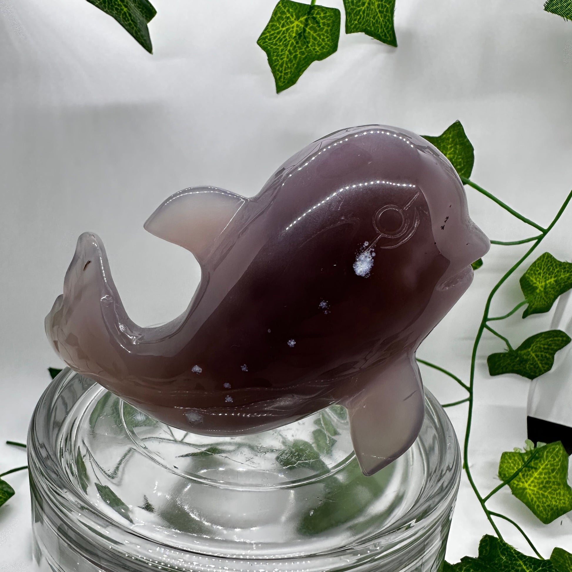 Snowdrift DRUZY Agate Whale Pair Carvings (A) - Katie's Mystic Crystals